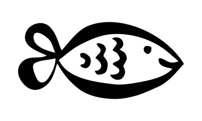 Cute cartoon fish hand painted with ink brush stroke. Png clipart isolated on transparent background