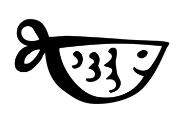 Cute cartoon fish hand painted with ink brush stroke. Png clipart isolated on transparent background