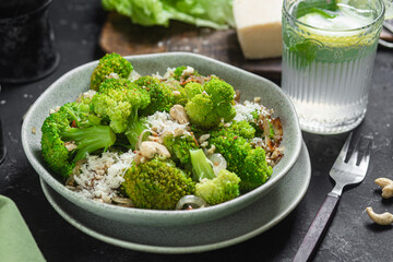 Broccoli and Onion Salad with Cashews and Parmesan