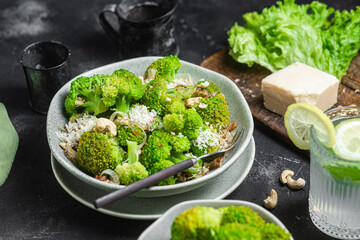Broccoli and Onion Salad with Cashews and Parmesan