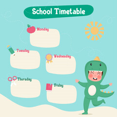 Flat template school timetable with day of week chart for lessons