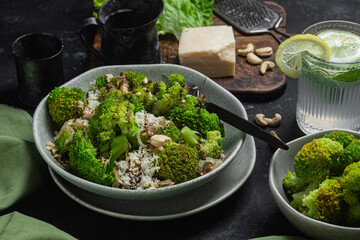 Broccoli and Onion Salad with Cashews and Parmesan
