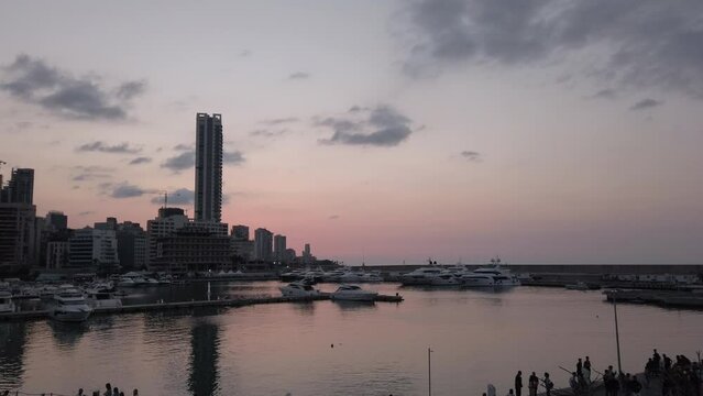 Buildings in downtown Beirut, Lebanon - Zaitunay Bay attraction destination offering a promenade by the marina with multiple restaurants