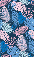 Tropical seamless pattern with palm leaves and monstera. Summer floral textile background. Vector illustration.