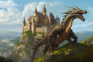 A Mighty Dragon Guards its Castle. Generative AI