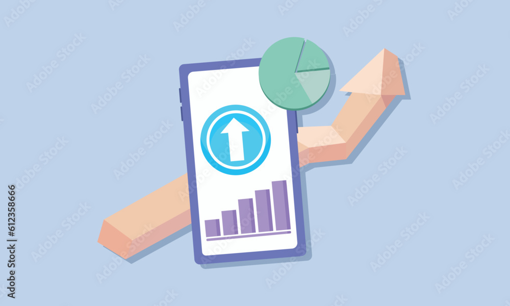 Poster mobile isolated. business graph on application under creative solution concept.