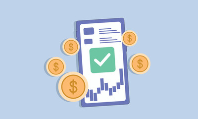 Money payment transfer money system online payment icon concept, Bundles cash and saving coins exchange with mobile phone banking