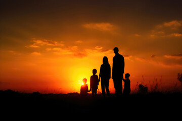Fototapeta na wymiar Love and Laughter: Silhouette of a Happy Family at Sunset. Generative AI