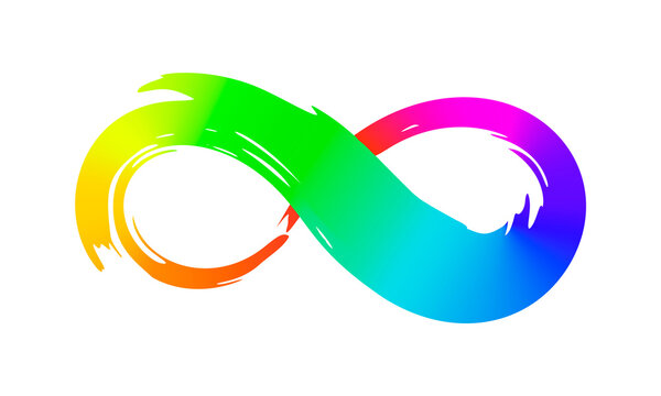 Rinbow infinity symbol with colorful gradient, hand painted with calligraphic ink brush. Png clipart isolated on transparent background