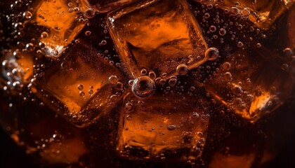 Close up on Ice Cubes in Cold Coke Beverage Generative AI - obrazy, fototapety, plakaty