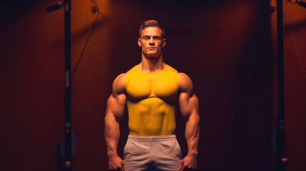 Fototapeta na wymiar Elevating Performance: Dedicated Male Model in the World of Bodybuilding. Generative AI