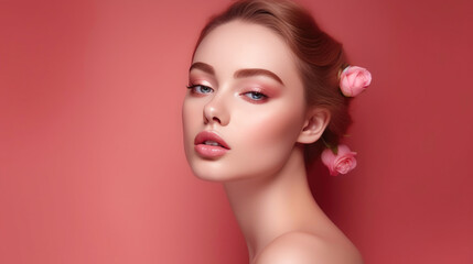 Radiant Beauty: Youthful Makeup and Skincare. Generative AI