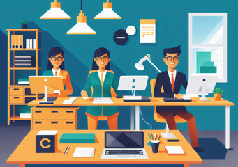 Flat vector illustration working office