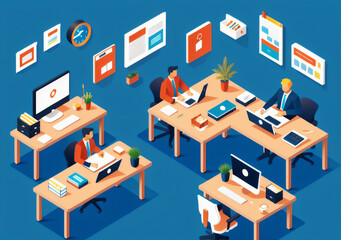 Flat vector illustration working office