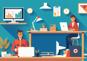Flat vector illustration working office