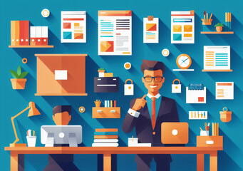 Flat vector illustration working office