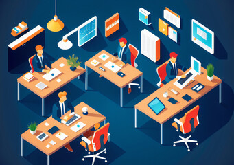 Flat vector illustration working office