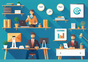 Flat vector illustration working office