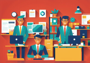 Flat vector illustration working office