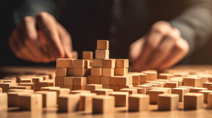Naklejka premium Leadership Puzzle: Unlocking Success with Wooden Cubes. Generative AI