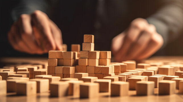 Leadership Puzzle: Unlocking Success with Wooden Cubes. Generative AI