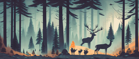 Winter Serenity: Mystic Forest - Deer, Stone-studded Streams, Snowy Landscapes, Generative AI