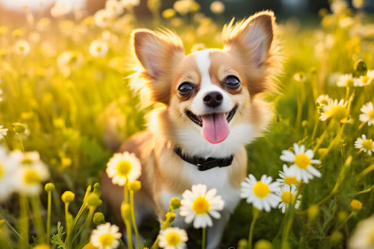 Charming Chihuahua among Flowers: Beautiful Image of Pet in Nature's Embrace
