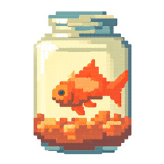 Cute goldfish in a glass bottle 8bit illustration