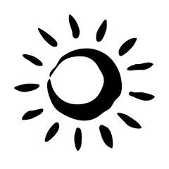 Hand drawn Sun symbol painted with ink brush, png clipart isolated on transparent background