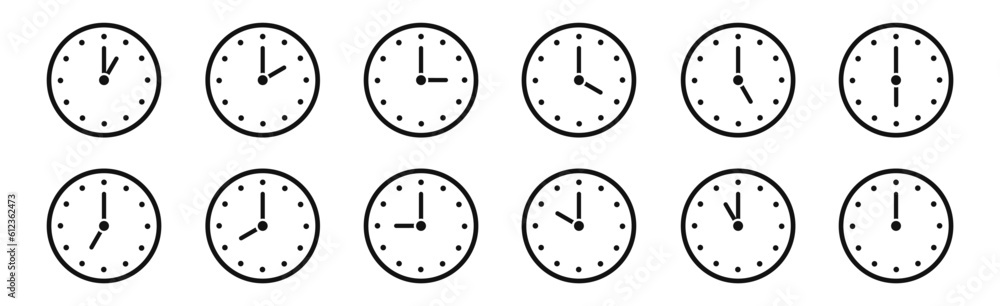 Aufkleber time & clock icon set. clock time line icons. 24 hours. time symbols collection. vector