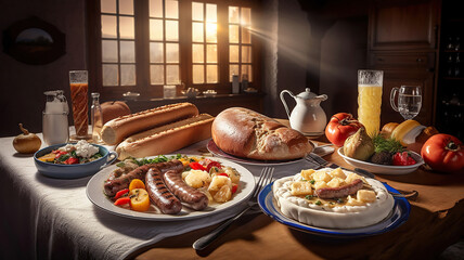 bavarian meal with white sausage. Generative Ai - obrazy, fototapety, plakaty