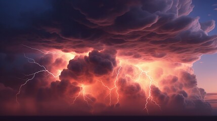 Thunder with multiple cloud background Generative AI