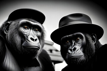 Gorilla gangster suit , Mafia Style , monkey animal . Generative ai