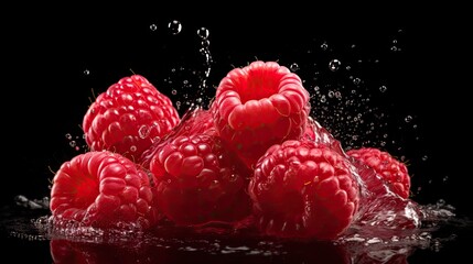 Fresh sliced juicy raspberries, product photography, isolated