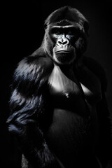 Gorilla mammal animal face , black white wildlife	

