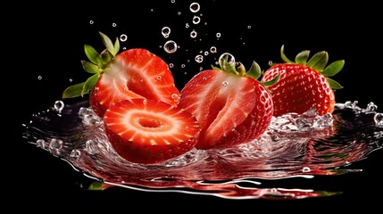Fresh juicy sliced strawberries, product photography on isolated background