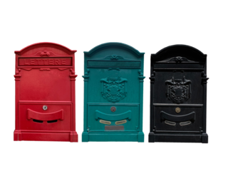Vintage post boxes isolated on a white background with clipping path