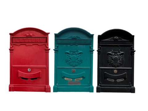 Vintage post boxes isolated on a white background with clipping path