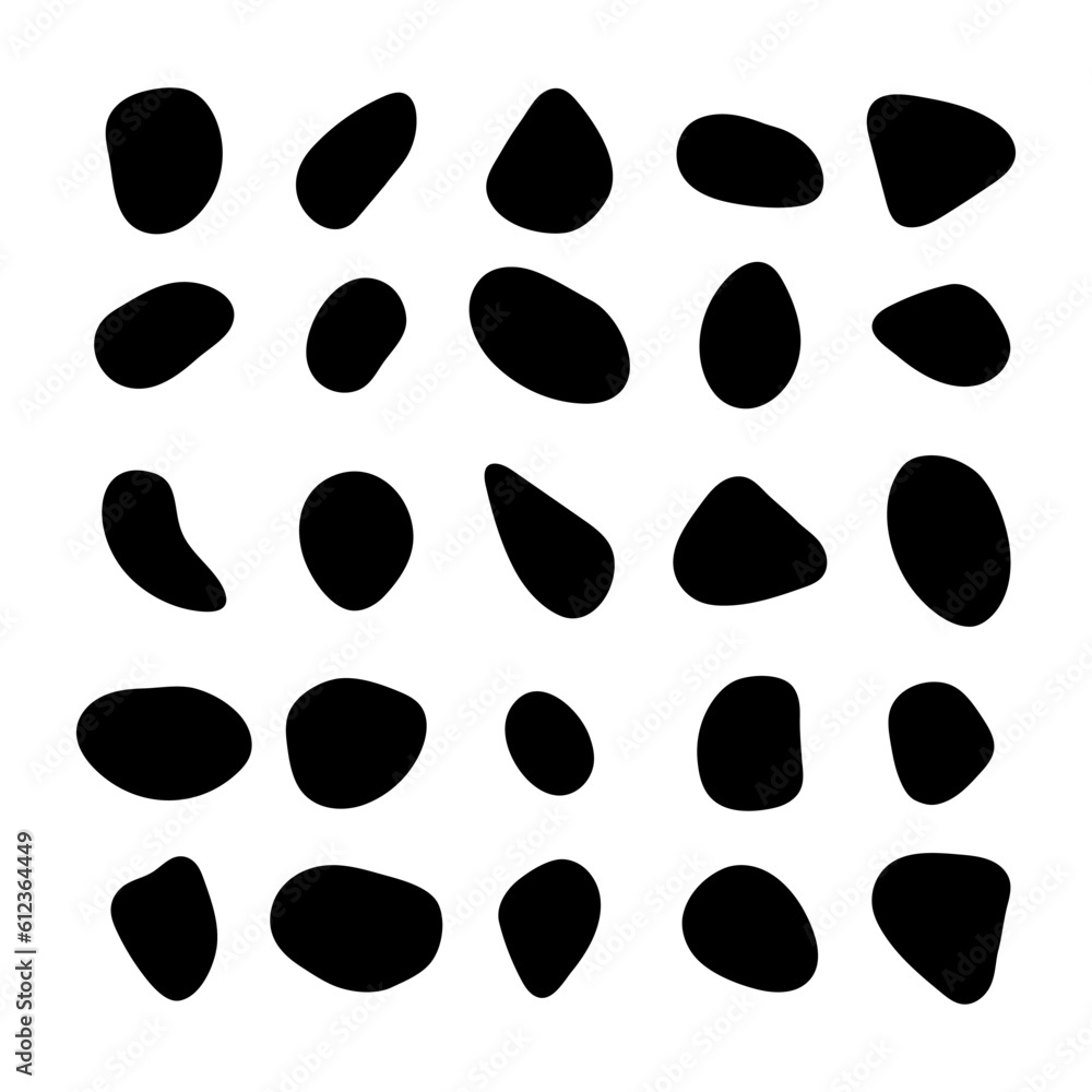 Poster pebble, paving and cobble stones vector set. blotch circle shapes collection. irregular random smoot