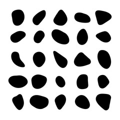 Pebble, paving and cobble stones vector set. Blotch circle shapes collection. Irregular random smooth rounded inkblot shapes. Black liquid drops and blobs silhouettes.