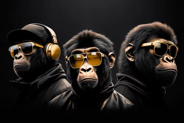 Poster Gorilla with glasses style hip hop rap music , fashion cool monkey animal . Generative ai © Vieriu