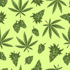 Marijuana leaves pattern seamless colorful