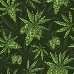 Blooming cannabis colorful pattern seamless