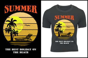 California Santa Monica sunset print t-shirt design. Poster retro grunge palm tree silhouettes