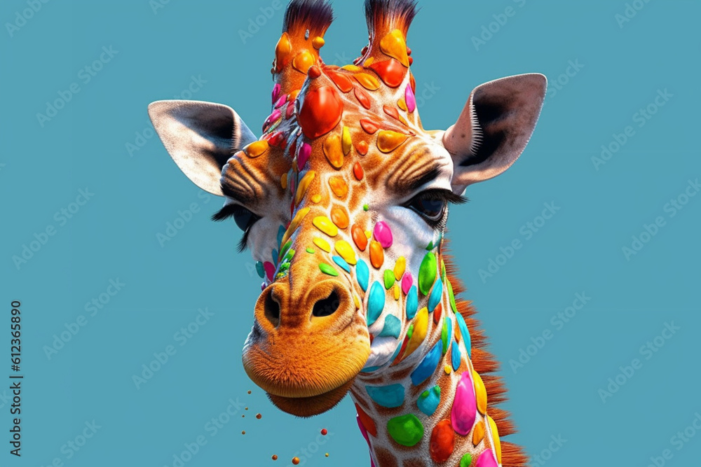Aufkleber a curious giraffe with a long neck adorned in dripping paint, showcasing its unique pattern and heig