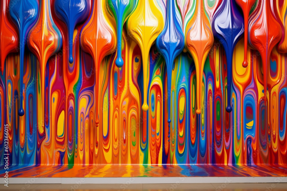 Aufkleber a colorful and abstract wall mural featuring intricate paint drips, transforming a plain surface int