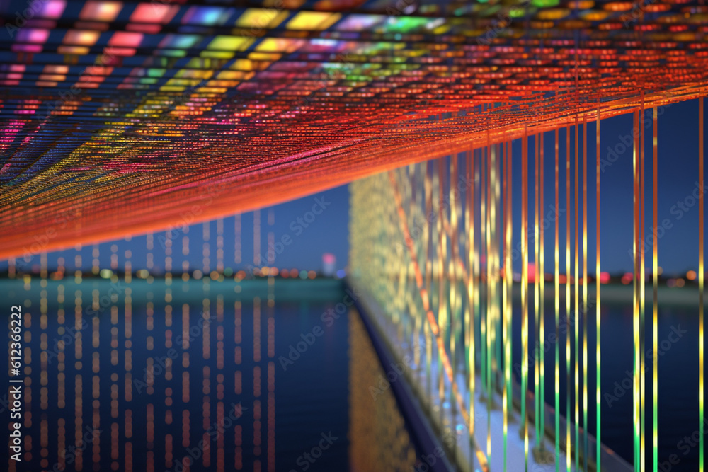 Poster A graphic representation of a bridge connecting different data silos, exemplifying how data integration bridges gaps and facilitates seamless communication between systems. Generative AI technology.