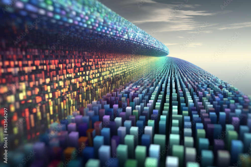 Aufkleber A graphic representation of a bridge connecting different data silos, exemplifying how data integration bridges gaps and facilitates seamless communication between systems. Generative AI technology.