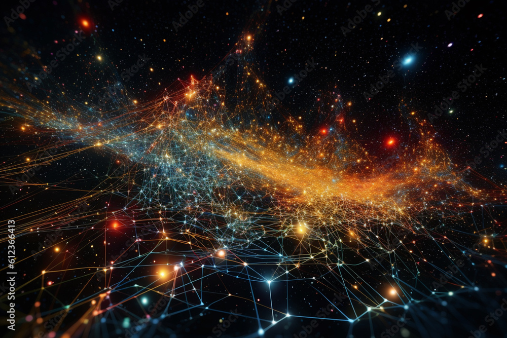 Fototapete A conceptual image of data as a constellation of stars, illustrating how data management and integration bring order and structure to vast and scattered data sources, Generative AI technology.