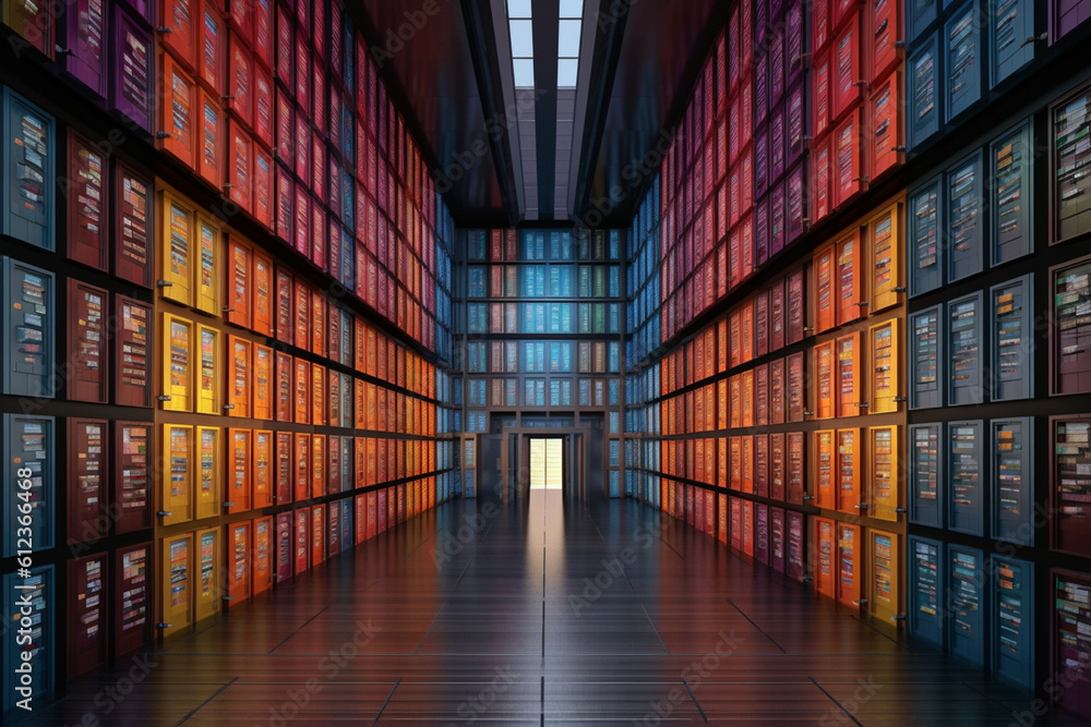 Aufkleber An image of a data warehouse with multiple doors representing different data sources.  Generative AI technology.